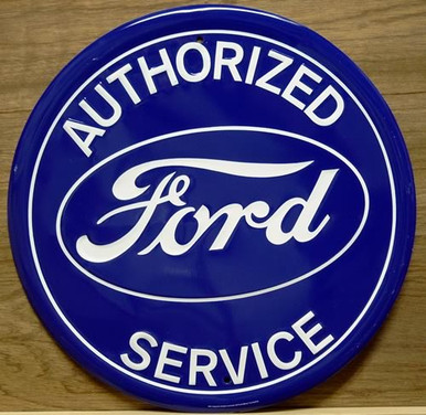 FORD SERVICE ROUND SIGN, HAS DARK BLUE BACKGROUND WITH WHITE LETTERING AND THE FORD OVAL IN THE CENTER