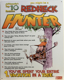 FOXWORTHY HUNTING SIGN, "8. SQUIRRLES RUN AND HIDE WHEN YOU WALK OUT THE DOOR."  WARM COLORS, HUMOUROUS DETAILS