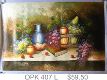 FRUITS IN BASKET W/PITCHER OIL PAINTING