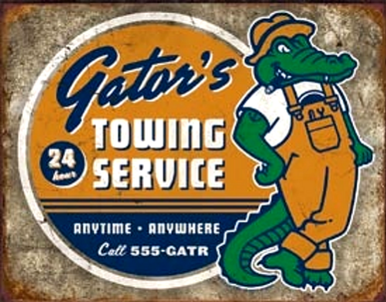 GATOR'S TOWING SERVICE GARAGE SIGN