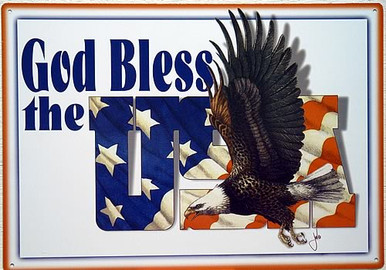 GOD BLESS THE USA WITH AN EAGLE, SIGN  GREAT COLORS AND DETAILS
