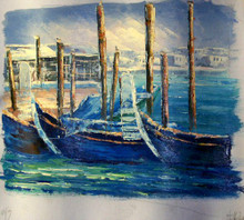 GONDOLAS AT ANCHOR smallest sized OIL PAINTING