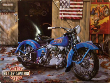 HARLEY AT YOUR SERVICE  EMBOSSED MOTORCYCLE SIGN, GREAT ATTENTION TO DETAILS AND RICH COLORS