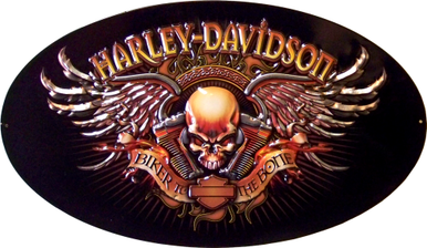 HARLEY BIKER TO THE BONE DIE-CUT & EMBOSSED MOTORCYCLE SIGN, GREAT DETAILED EMBOSSING, DEEP RICH COLOR