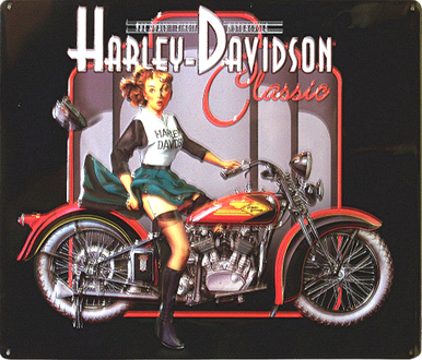 HARLEY CLASSIC EMBOSSED MOTORCYCLE SIGN, AND THERE IS A BIKE THERE TOO!