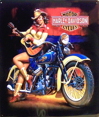 HARLEY COUNTRY GIRL EMBOSSED MOTORCYCLE SIGN, EMBOSSING, COLOR AND DETAILS ARE ALL PERFECT
