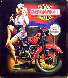 HARLEY FIXER UP BABE (EMBOSSED)  MOTORCYCLE SIGN, GREAT EMBOSSING, SUPER COLOR, RICH DETAILS