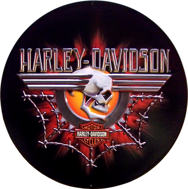 HARLEY GEARHEAD SKULL EMBOSSED  MOTORCYCLE SIGN, RICH COLORS AND REALLY GREAT DETAILS