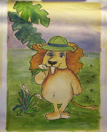 LION WITH HAT small OIL PAINTING