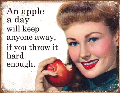 Photo of AN APPLE A DAY FROM THE COVER OF A SATURDAY EVENING POST, THIS SIGN TAKES US BACK TO THE GOOD OLE DAYS