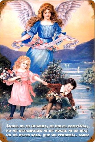 Photo of ANGEL AND CHILDREN, THIS SIGN IS WRITTEN IN SPANISH ABOUT THE GUARDIAN ANGEL WATCHING OVER THE CHILDREN