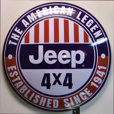 DOMED METAL SIGN MEASURES APOX. 16" DIAMETER BY 2 3/4" DEEP WITH HOLE FOR EASY MOUNTING