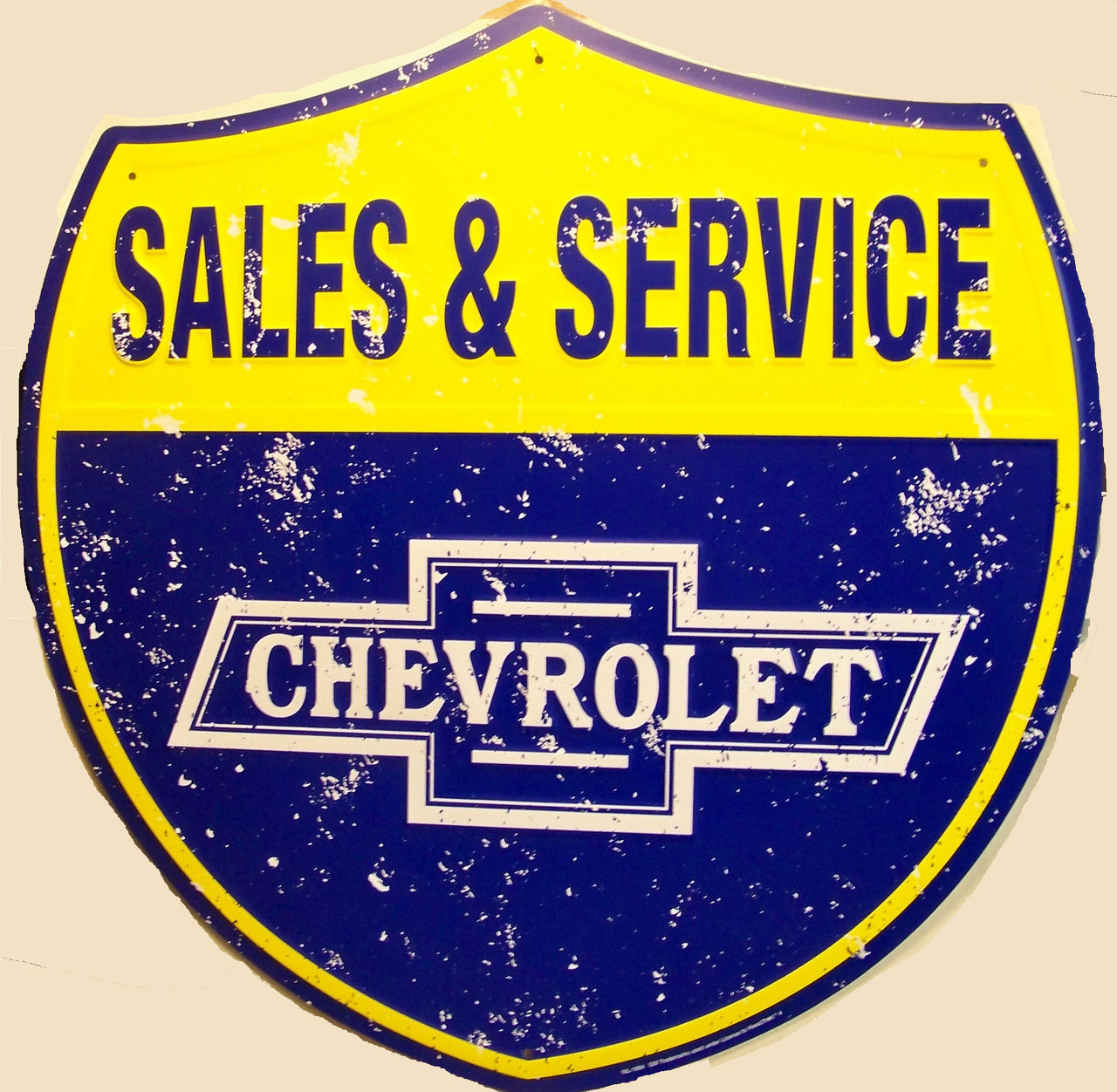 Dealership Bowtie Chevrolet Sales & Service Shield Tin Metal Sign Chevy 