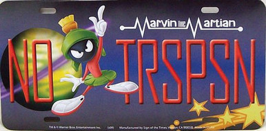 VIN THE MARTIAN LICENSE PLATE  "NO TRSPSN"  MEASURES 12" X 6"  WITH SLOTS FOR EASY MOUNTING