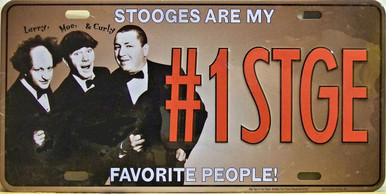 STOOGES LICENSE PLATE  "#1 STG"  MEASURES 12" X 6"  WITH SLOTS FOR EASY MOUNTING