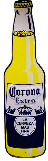 DIE CUT VINTAGE METAL BOTTLE SHAPED SIGN, MEASURES 19  5/8"  X  5" WITH HOLES FOR EASY MOUNTING