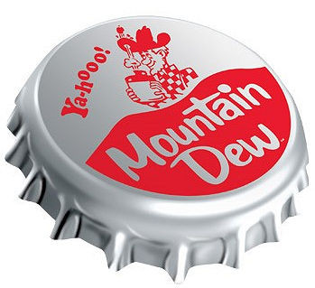 THREE DIMENSIONAL MT. DEW BOTTLE CAP, MEASURES 18" X 16" X 1 1/2" WITH HOLES FOR EASY MOUNTING.