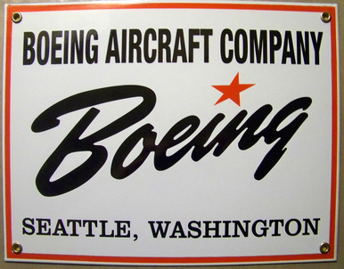 PORCELAIN BOEING SIGN MEASURES 12" X 9" WITH HOLES IN EACH CORNER FOR EASY MOUNTING