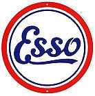 LARGE "ESSO" METAL GASOLINE SIGN APOX. 23 1/" DIAMETER WITH HOLES FOR EASY MOUNTING (CAUTION SHARP EDGES NOT A TOY FOR CHILDREN)