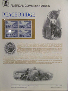 PANEL #81 U.S. COMMEMORATIVE PANEL PEACE BRIDGE, ISSUED 8/4/1977 SCOTT #1721 STAMPS.
PANEL PRINTED ON HEAVY PAPER MEASURING 8 1/2" X 11 1/4" WITH 4, PEACE BRIDGE, 13 CENT STAMPS
PANELS ISSUED BY U.S. BUREAU OF ENGRAVING REPRESENT MANY HISTORICAL EVENTS IN OUR COUNTRY
PLUS CULTURAL, WILDLIFE, FLORAL, MUSICAL, MOVIES AND COUNTLESS OTHER SUBJECTS, GREAT FOR
COLLECTORS AND ENTHUSIAST OF A WIDE VARIETY OF INTEREST. GREAT TO FRAME FOR GIFTS!
UP TO A DOZEN CAN BE SHIPPED USING PRIORITY MAIL FLAT RATE ENVELOPE, FOR THE PRICE OF ONE
(REFUND GIVEN (IF APPLICABLE) AFTER PANELS ARE SHIPPED TAKES 3-4 DAYS FOR REFUND TO REACH YOUR CARD)
OR YOU CAN SEND ONE OR MORE, FIRST CLASS (NOT INSURED) FOR LESS, YOUR CHOICE.