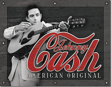 JOHNNY CASH TIN SIGN MEASURES 16" X 12 1/2"  WITH HOLES IN EACH CORNER FOR EASY MOUNTING
