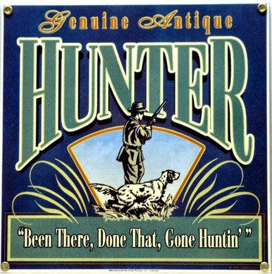 Photo of ANTIQUE HUNTER PORCELAIN SIGN, WITH RICH COLOR FOR THAT OLD HUNTER IN YOUR LIFE