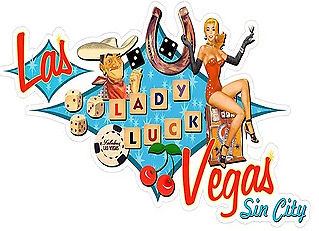 LUCKY LADY LAS VEGAS SHAPED RETRO TIN SIGN MEASURES 20.58"  X  12.12"  WITH HOLES FOR EASY MOUNITNG