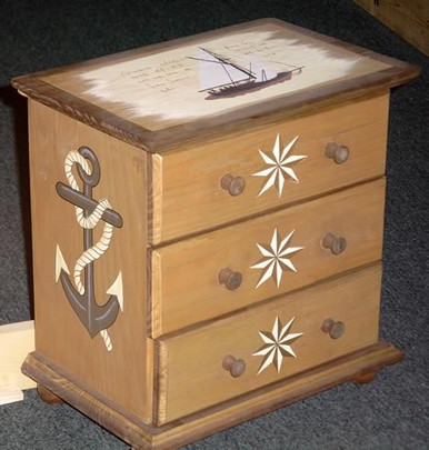 Photo of NAUTICAL SET OF DRAWERS (3 DRAWER WOOD)   SIZE: 12 3/4? h x 12 w x 8" d 
Material: WOOD