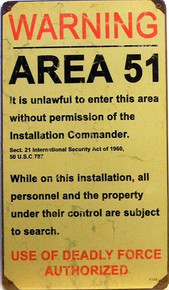 Photo of AREA 51 ENAMEL SIGN, ON HEAVY METAL GREAT FOR THE CONSPIRACY PERSON