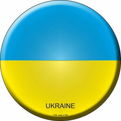 UKRAINE ROUND METAL FLAG SIGN MEASURES 12" ROUND WITH HOLE(S) FOR EASY MOUNTING