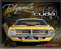 PLYMOUTH CUDA 440 SIX PACK 15" X 12" METAL SIGN WITH HOLES FOR EASY MOUNTING