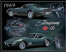 1969 CORVETTE STINGRAY VINTAGE 15" X 12" METAL SIGN WITH HOLES FOR EASY MOUNTING