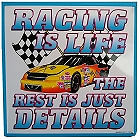 RACING IS LIFE CLASSIC METAL RACING SIGN 13.5 "X 13.5"  WITH HOLES FOR EASY MOUNTING
