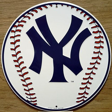 NEW YORK YANKEES ROUND, METAL BASEBALL SIGN - Old Time Signs