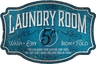 LAUNDRY ROOM EMBOSSED DIE-CUT METAL 11.25 X 7.5 SIGN  WITH HOLES FOR EASY MOUNTING