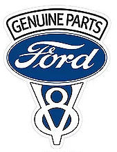 GENUINE FORD PARTS SHAPED V-8,  14" X 18" METAL SIGN  WITH HOLE FOR EASY MOUNTING