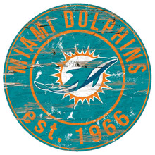 MIAMI DOLPHINS 24" ROUND MASONITE 1/4" THICK NFL FOOTBALL SIGN WITH HINGED SAWTOOTHED ON BACK (INDOOR USE ONLY) S/O*
