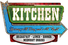 KITCHEN EMBOSSED, DIE CUT ALUMINUM 7.375" X 11.5" SIGN with holes for easy mounting