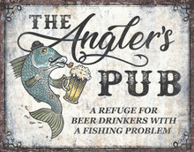 ANGLER'S PUB 16" X 12.5" RUSTIC METAL SIGN with holes for easy mounting
