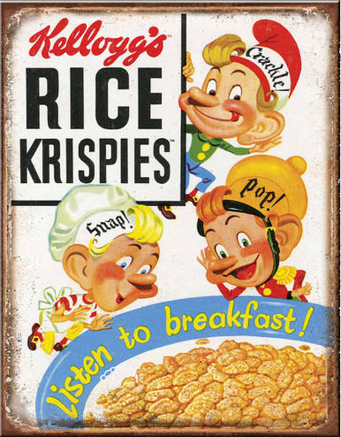 RICE KRISPIES VINTAGE 12.5" X 16" METAL SIGN WITH HOLES FOR EASY MOUNTING