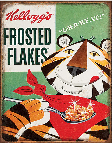 TONY TIGER VINTAGE FROSTED FLAKES METAL SIGN WITH HOLES FOR EASY MOUNTING