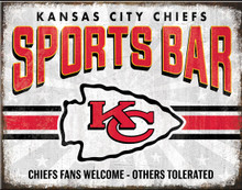 KANSAS CITY CHIEFS SPORTS BAR 16" X 12.5" VINTAGE METAL SIGN WITH HOLES FOR EASY MOUNTING