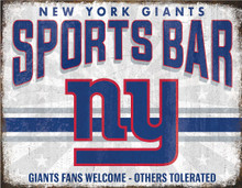 NEW YORK GIANTS SPORTS BAR 16" X 12.5" VINTAGE METAL SIGN WITH HOLES FOR EASY MOUNTING WITH HOLE FOR EASY MOUNTING.