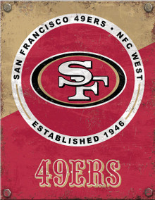 SAN FRANCISCO 49ERS TWO TONE VINTAGE 12.5" X 16" VINTAGE METAL SIGN WITH HOLES FOR EASY MOUNTING