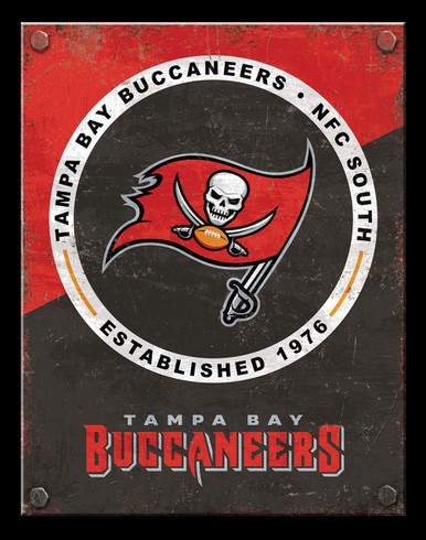 TAMPA BAY BUCCANEER TWO TONE VINTAGE 12.5" X 16" VINTAGE METAL SIGN WITH HOLES FOR EASY MOUNTING
