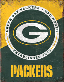 GREEN BAY PACKERS TWO TONE VINTAGE 12.5" X 16" VINTAGE METAL SIGN WITH HOLES FOR EASY MOUNTING