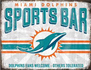 MIAMI DOLPHINS SPORTS BAR 16" X 12.5" VINTAGE METAL SIGN WITH HOLES FOR EASY MOUNTING