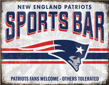 NEW ENGLAND PATRIOTS SPORTS BAR 16" X 12.5" VINTAGE METAL SIGN WITH HOLES FOR EASY MOUNTING