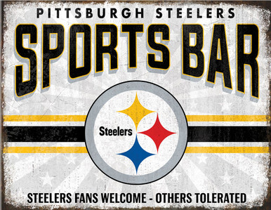 PITTSBURGH STEELERS SPORTS BAR 16" X 12.5" VINTAGE METAL SIGN WITH HOLES FOR EASY MOUNTING