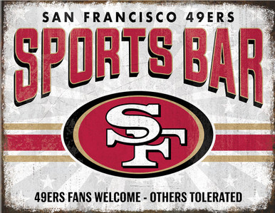 SAN FRANCISCO 49ERS SPORTS BAR 16" X 12.5" VINTAGE METAL SIGN WITH HOLES FOR EASY MOUNTING